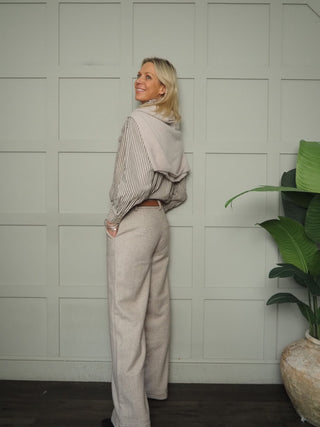 Chester Blouse with High Pleated Collar - Chocolate Check, Chocolate Stripe, Green Stripe