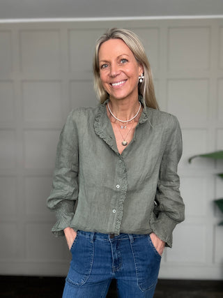 Putney Linen Blouse with Broderie Anglaise Detailing - 8 Colours