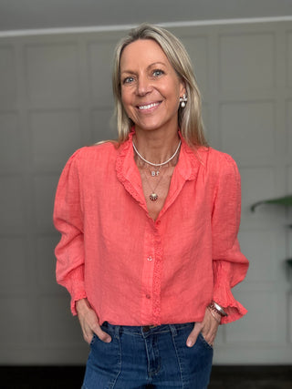 Putney Linen Blouse with Broderie Anglaise Detailing - 8 Colours