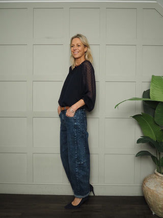 Maria Dobby Fabric Blouse by Luella - Navy Blue