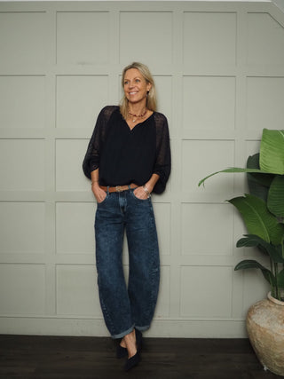 Maria Dobby Fabric Blouse by Luella - Navy Blue