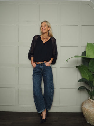 Maria Dobby Fabric Blouse by Luella - Navy Blue