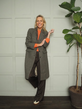 Genesis Houndstooth Coat by Moss Copenhagen - Black/Oatmeal