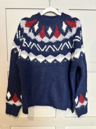 Softie Super Soft Alpine Style Jumper with Tiny Sequins - Burgundy/Cream/Navy Blue