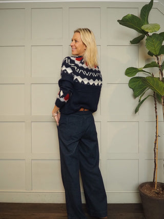 Softie Super Soft Alpine Style Jumper with Tiny Sequins - Burgundy/Cream/Navy Blue