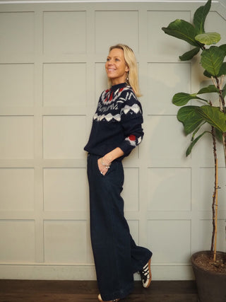 Softie Super Soft Alpine Style Jumper with Tiny Sequins - Burgundy/Cream/Navy Blue