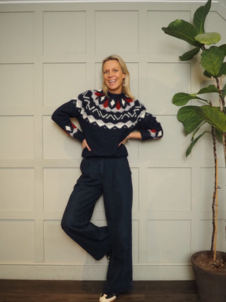 Softie Super Soft Alpine Style Jumper with Tiny Sequins - Burgundy/Cream/Navy Blue