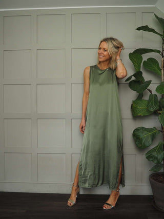 Suni Sleeveless Silk Mix Maxi Dress - Champagne, Dusty Rose, Khaki, Mushroom