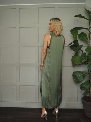 Suni Sleeveless Silk Mix Maxi Dress - Champagne, Dusty Rose, Khaki, Mushroom