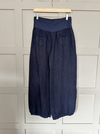 Ola Wide Leg, Linen Trousers with Front Pockets &amp; Trim Detail - 7 Colours