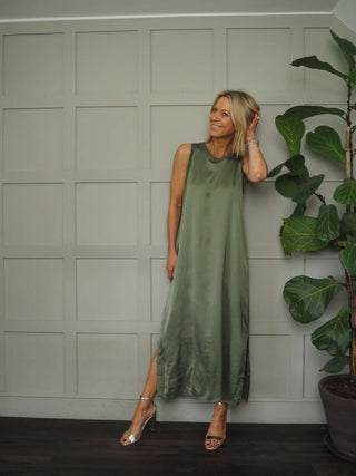 Suni Sleeveless Silk Mix Maxi Dress - Champagne, Dusty Rose, Khaki, Mushroom