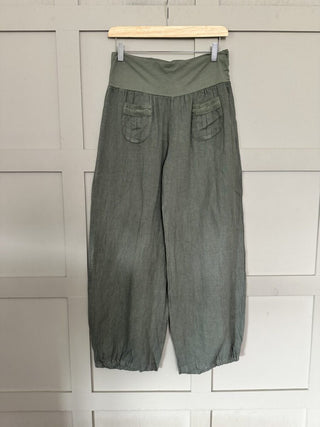 Ola Wide Leg, Linen Trousers with Front Pockets &amp; Trim Detail - 7 Colours