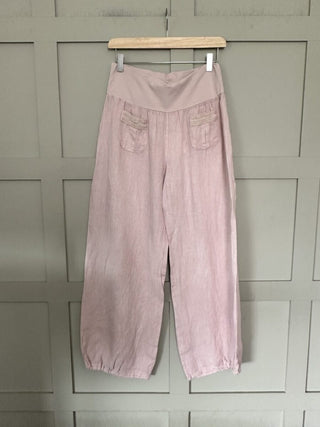 Ola Wide Leg, Linen Trousers with Front Pockets &amp; Trim Detail - 7 Colours