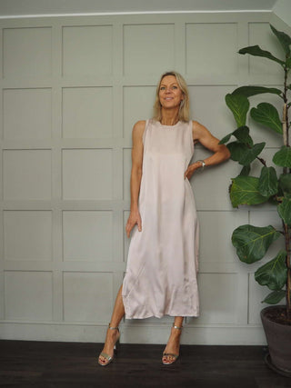 Suni Sleeveless Silk Mix Maxi Dress - Champagne, Dusty Rose, Khaki, Mushroom