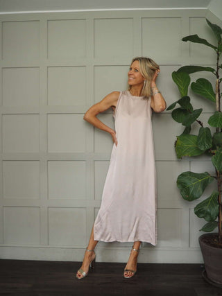 Suni Sleeveless Silk Mix Maxi Dress - Champagne, Dusty Rose, Khaki, Mushroom