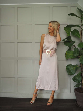 Suni Sleeveless Silk Mix Maxi Dress - Champagne, Dusty Rose, Khaki, Mushroom