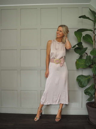 Suni Sleeveless Silk Mix Maxi Dress - Champagne, Dusty Rose, Khaki, Mushroom