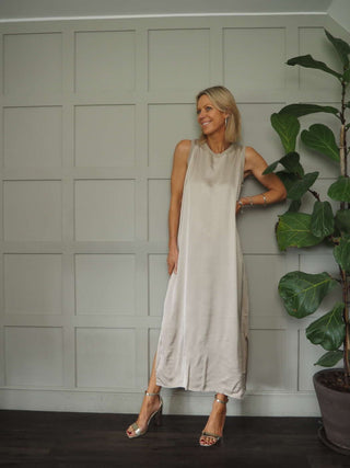 Suni Sleeveless Silk Mix Maxi Dress - Champagne, Dusty Rose, Khaki, Mushroom