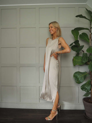 Suni Sleeveless Silk Mix Maxi Dress - Champagne, Dusty Rose, Khaki, Mushroom