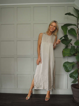Suni Sleeveless Silk Mix Maxi Dress - Champagne, Dusty Rose, Khaki, Mushroom