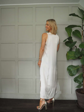 Suni Sleeveless Silk Mix Maxi Dress - Champagne, Dusty Rose, Khaki, Mushroom