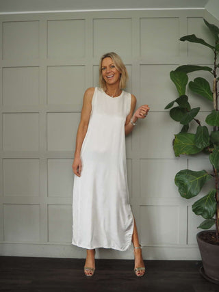 Suni Sleeveless Silk Mix Maxi Dress - Champagne, Dusty Rose, Khaki, Mushroom