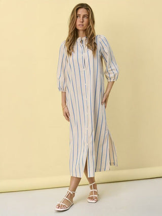 Kotrina Shirt Dress with 3/4 Length Sleeves by Saint Tropez - Ecru with Blue Stripes