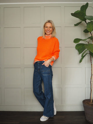 Una Turtle Neck with Contrasting Blanket Stitch Jumper, Best Seller - 17 Colours