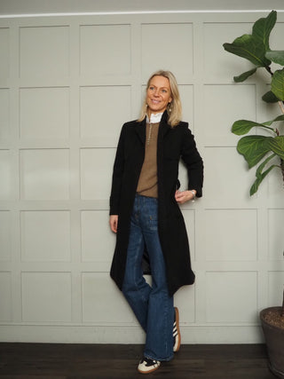 Cala Wool Mix Trench Coat with Belt and No Fastenings - Black, Camel