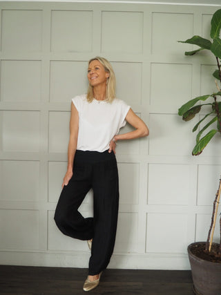 Ola Wide Leg, Linen Trousers with Front Pockets &amp; Trim Detail - 7 Colours