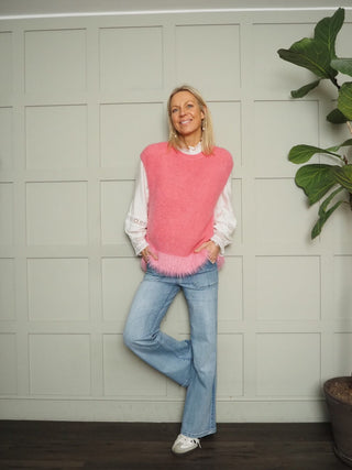 Stella Super Soft Tank Top With Fringing - Pink and Tangerine