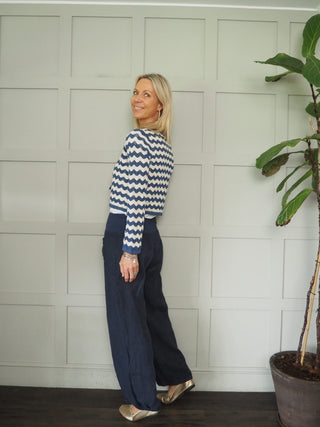 Rosefine Cardigan with Tie Front by Part Two - Navy Blue/Ecru