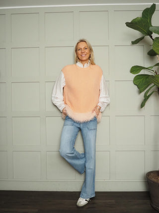 Stella Super Soft Tank Top With Fringing - Pink and Tangerine