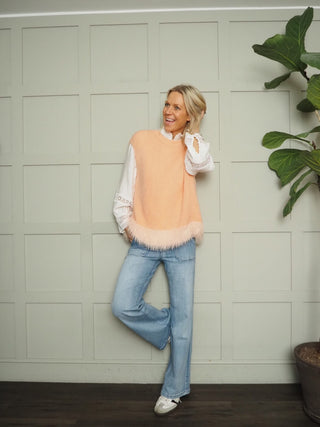 Stella Super Soft Tank Top With Fringing - Pink and Tangerine