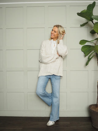 Mon Cheri Cardigan with Cherry Motif On The Back - Oatmeal and Orange