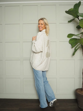 Mon Cheri Cardigan with Cherry Motif On The Back - Oatmeal and Orange