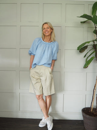 Bronya Linen Blouse with 3/4 Length Sleeves with Elasticated Cuffs - 6 Colours