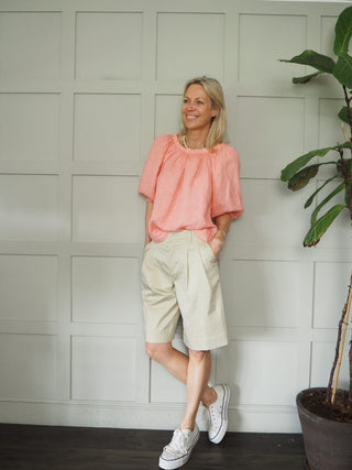 Bronya Linen Blouse with 3/4 Length Sleeves with Elasticated Cuffs - 6 Colours