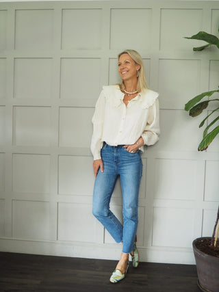 Ciara Linen Blouse with Peter Pan Collar - Buttercream