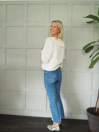 Ciara Linen Blouse with Peter Pan Collar - Buttercream