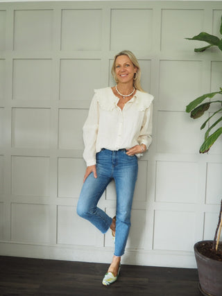 Ciara Linen Blouse with Peter Pan Collar - Buttercream