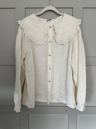 Ciara Linen Blouse with Peter Pan Collar - Buttercream