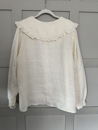 Ciara Linen Blouse with Peter Pan Collar - Buttercream