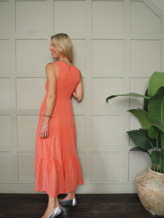 Sammy Dress with Shirred Bodice - Coral, Khaki