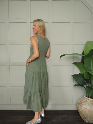 Sammy Dress with Shirred Bodice - Coral, Khaki