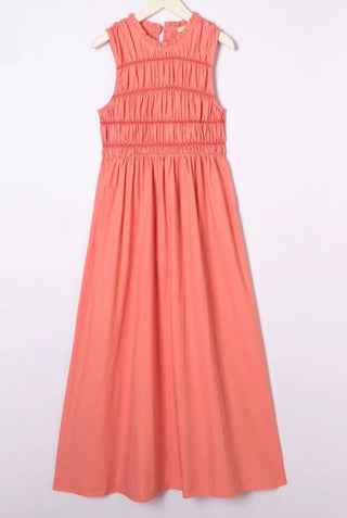 Puglia Dress with Shirred Bodice - Blue, Pink, White