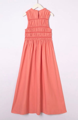 Puglia Dress with Shirred Bodice - Blue, Pink, White