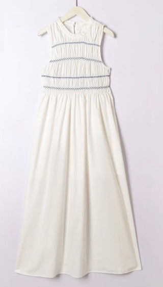 Puglia Dress with Shirred Bodice - Blue, Pink, White