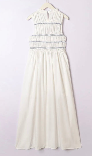 Puglia Dress with Shirred Bodice - Blue, Pink, White