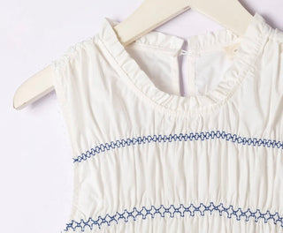 Puglia Dress with Shirred Bodice - Blue, Pink, White